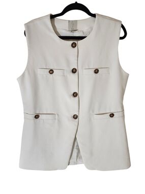 Joie Cream Button Front Sleeveless Vest Utility Pocket Top Size L